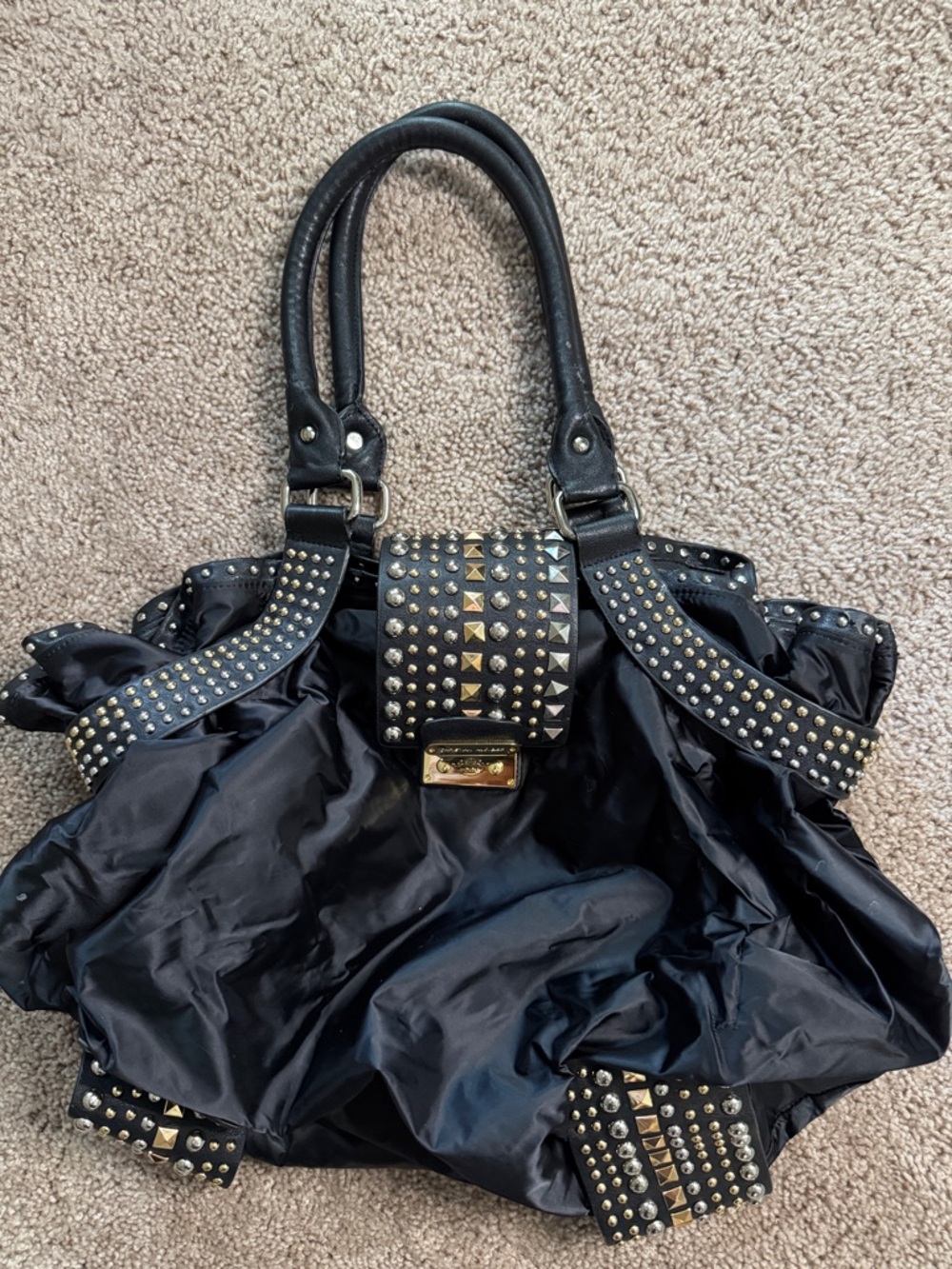 Christian Audigier Black Studded Shoulder Bag